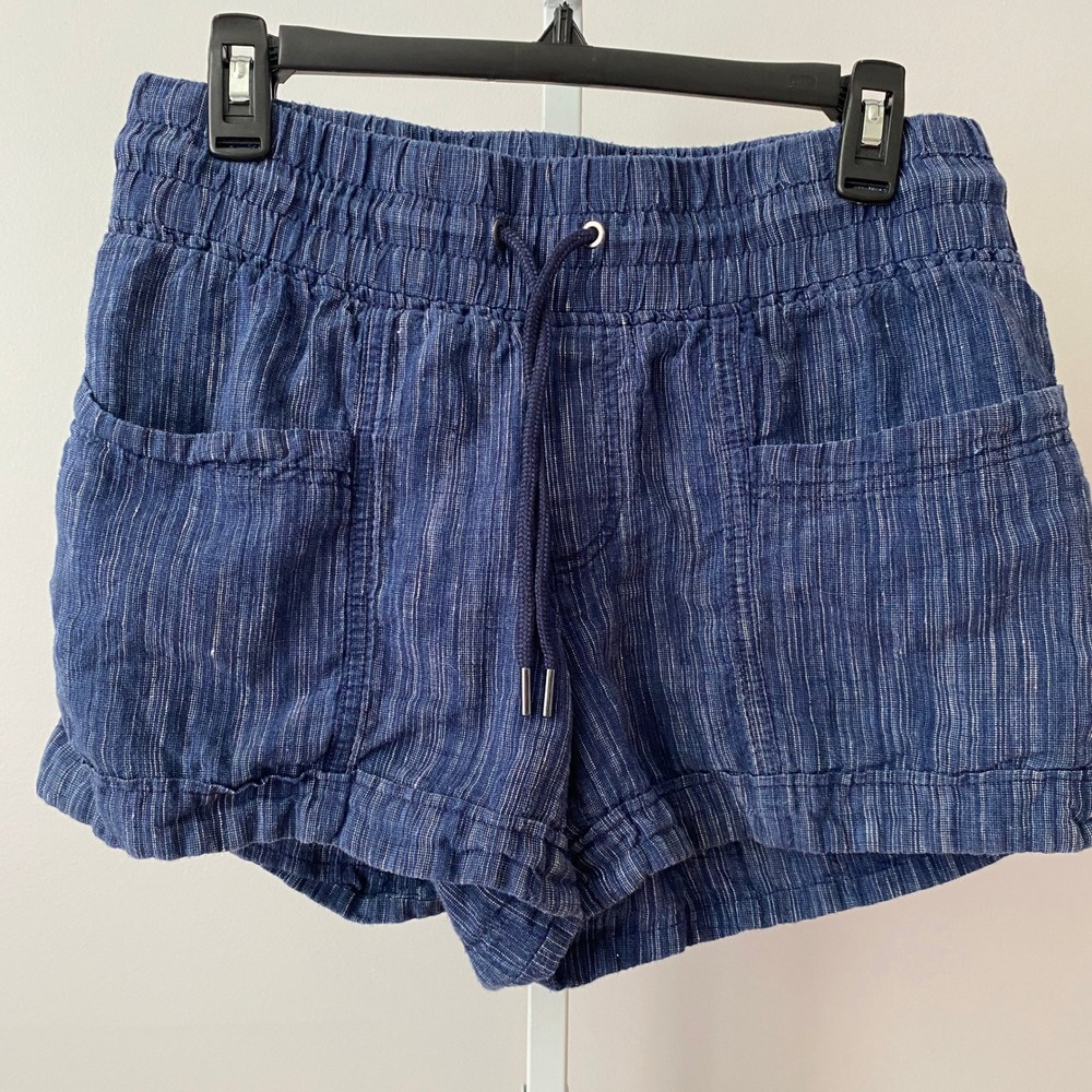 Athleta 6 Blue Cabo Linen Textured Short Drawstring Casual Summer Coastal Resort